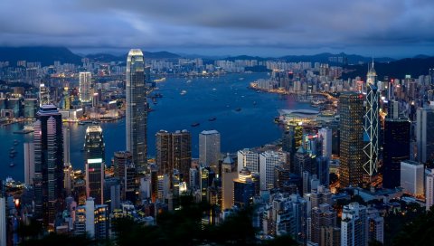 Город, hong kong, утро, облачно