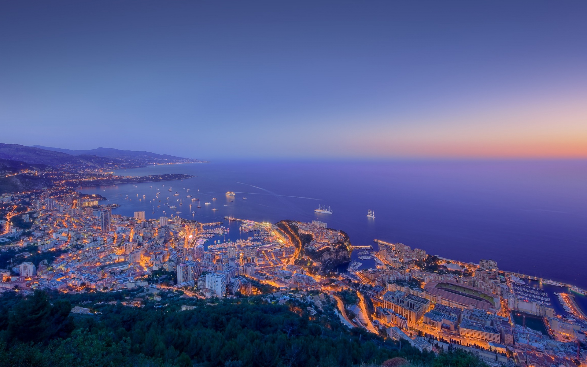 Картинки Монако, ночь, город, огни, панорама фото и обои на рабочий стол