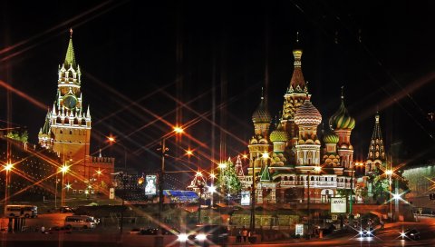 Москва, россия, красный квадрат, свет, вечер