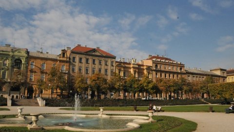 Европа, хорватия, загреб фонтан, осень, парк