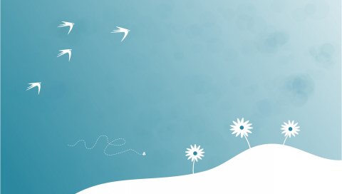 Птица, природа, минимализм, полет, цветы
