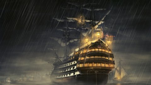 Корабли, море, свет, дождь