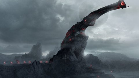 Структура, скалы, туман, тьма