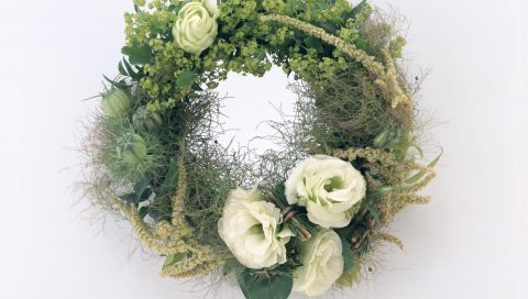 Lisianthus russell, цветы, венок, зеленый, композиция
