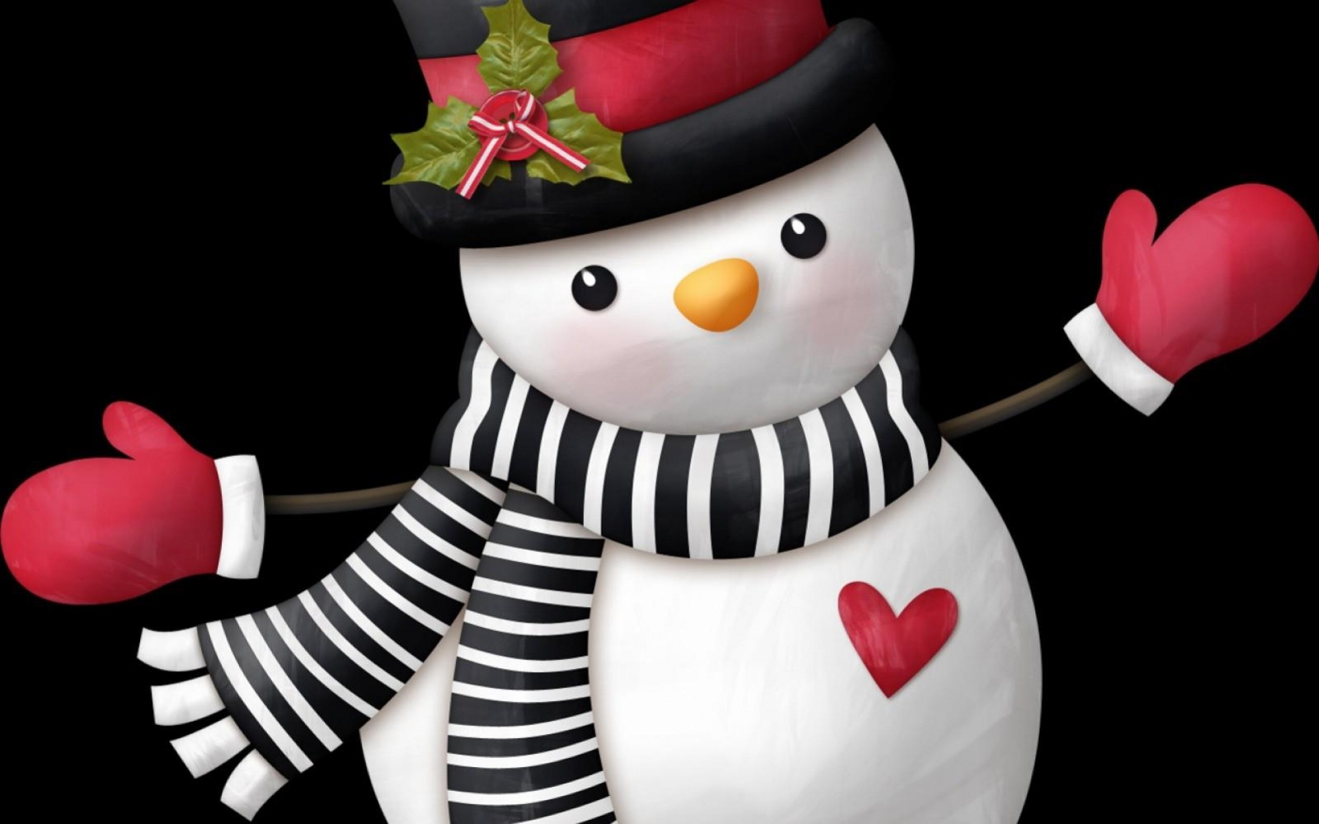 Картинки Снеговик, шарф, шляпа, сердце, рукавицы фото и обои на рабочий стол