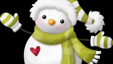 Снеговик, шляпа, шарф, сердце