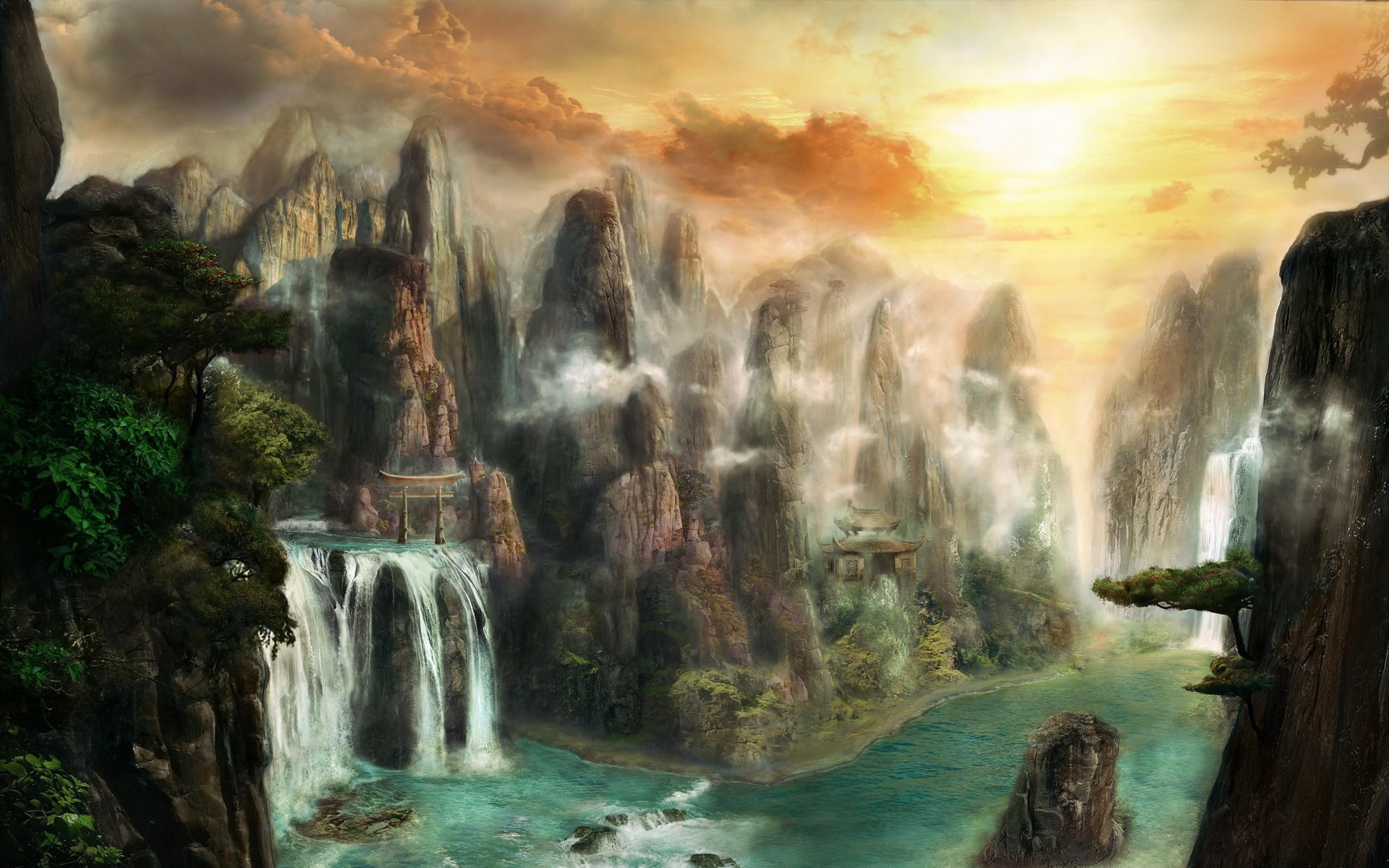 Картинки Скалы, водопады, туман, природа фото и обои на рабочий стол