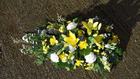 Гвоздики, лилии, нарциссы, lisianthus russell, фрезия, композиция, почва, тень