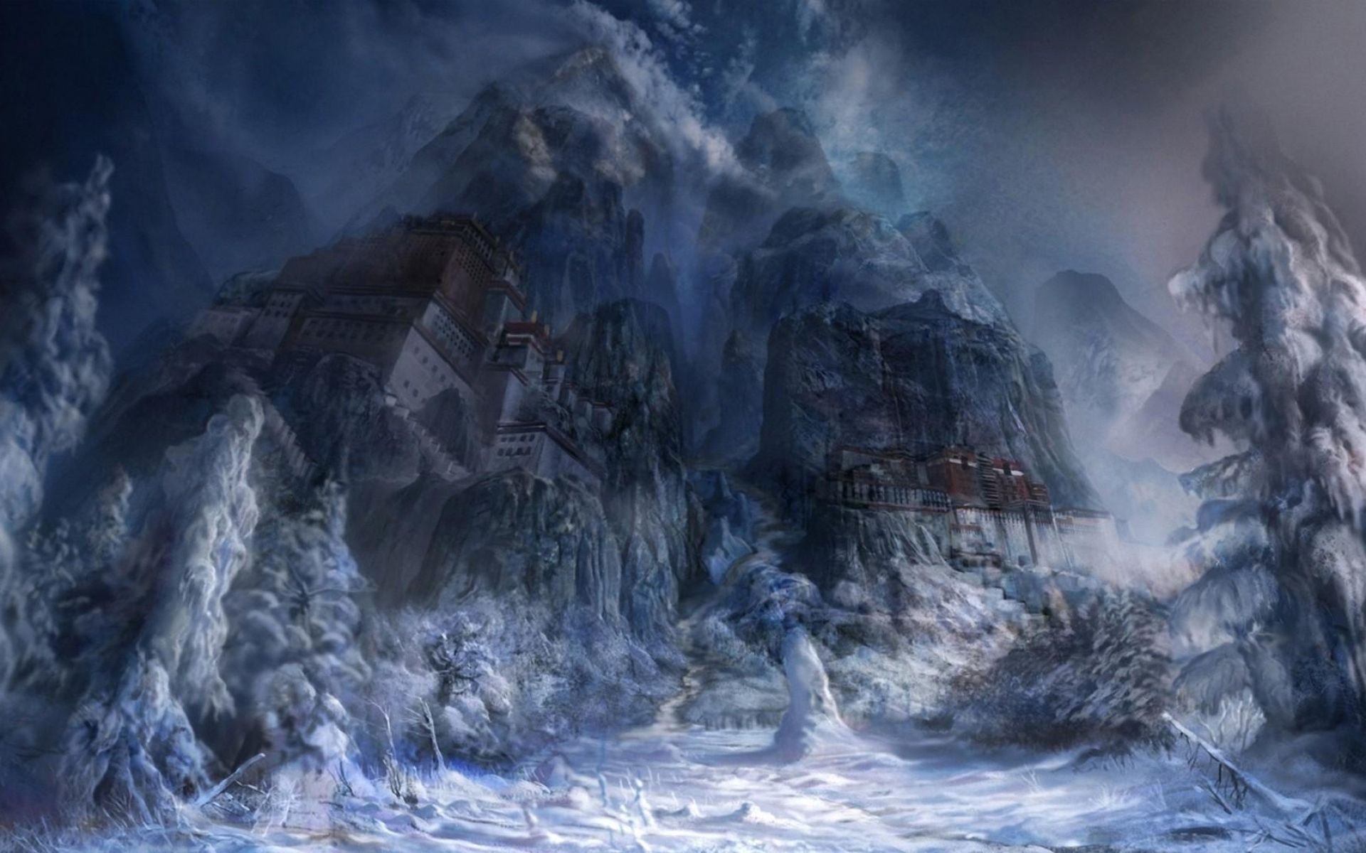 Картинки Монастырь, зима, снег, туман фото и обои на рабочий стол