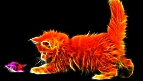 Котенок, пушистый, игривый, игрушка, абстракция