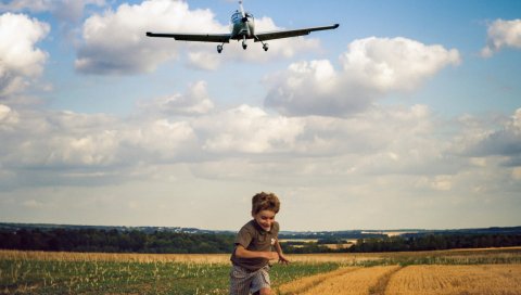 Мальчик, самолет, трава, ребенок