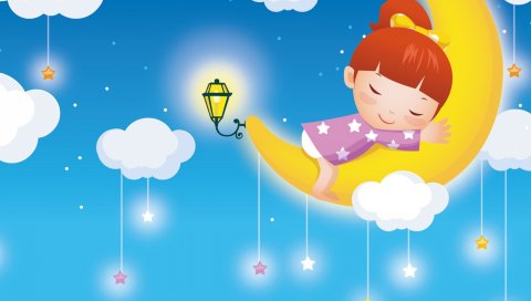 Луна, девушка, небо, сон, детство
