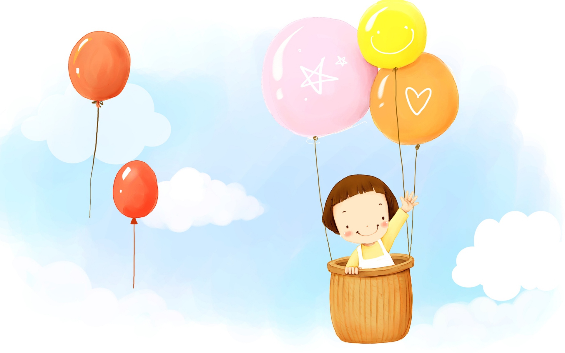 Картинки Ребенок, воздушные шары, полет, небо, облака фото и обои на рабочий стол
