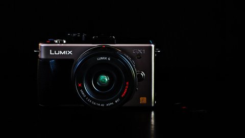 Lumix, камера, фирма, темный фон