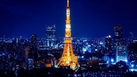 Токио, Япония, свет, ночь