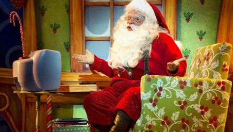 Санта-Клаус, изумление, кресло, телевидение
