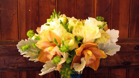 розы, лилии, фрезия, flowerleaves