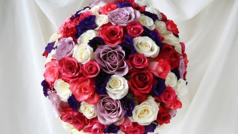 розы, Lisianthus рассел, букет, разноцветные, декор