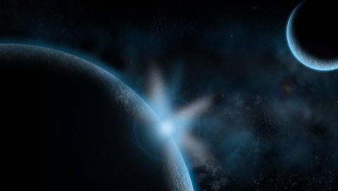 планеты, круги, туманность, свет, пространство