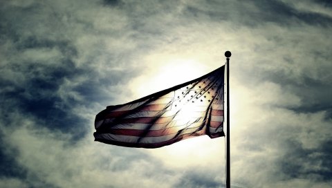 США, флаг, небо, ночь, облака
