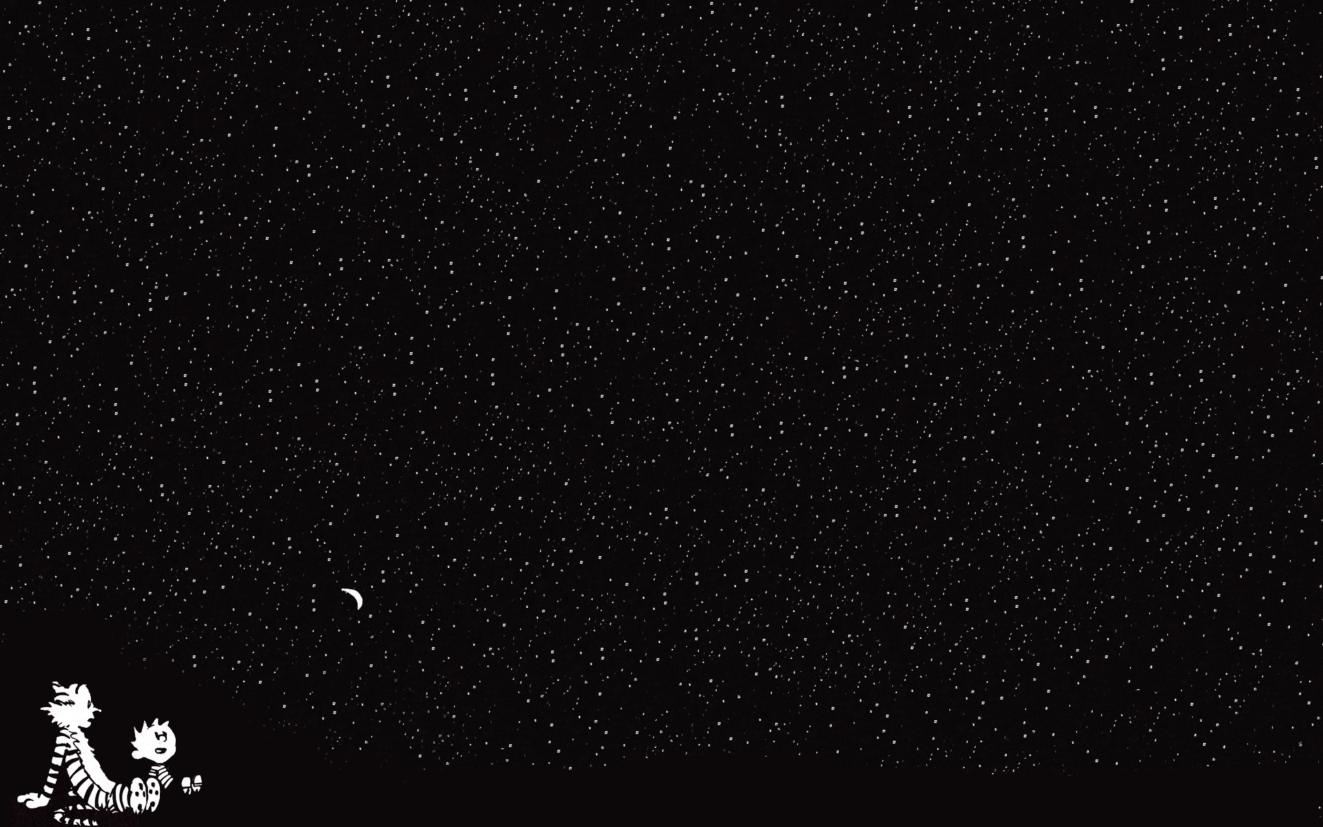 Картинки Кальвина и Гоббса, звездное небо, мультфильм фото и обои на рабочий стол