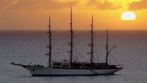 корабль, море, свет, небо