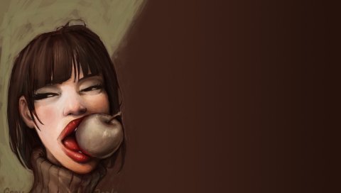 Девушка, рисунок, еда, эмоции