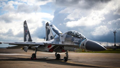 Su-27 фланкер, самолет, взлетно-посадочная полоса, небо