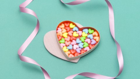 Сердце, конфеты, красочные, лента