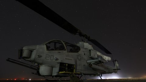 Ах-1 кобра, вертолет, небо, ночь