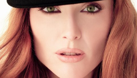 Julianne moore, зеленые глаза, глаза, лицо, макияж, шляпа
