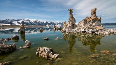Рифы, озеро, наросты, пирамиды, вода, дно