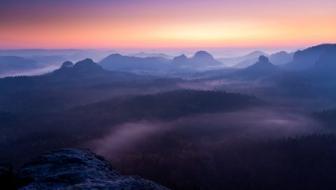 Вечер, дымка, сверху, снижение, оранжевый, небо