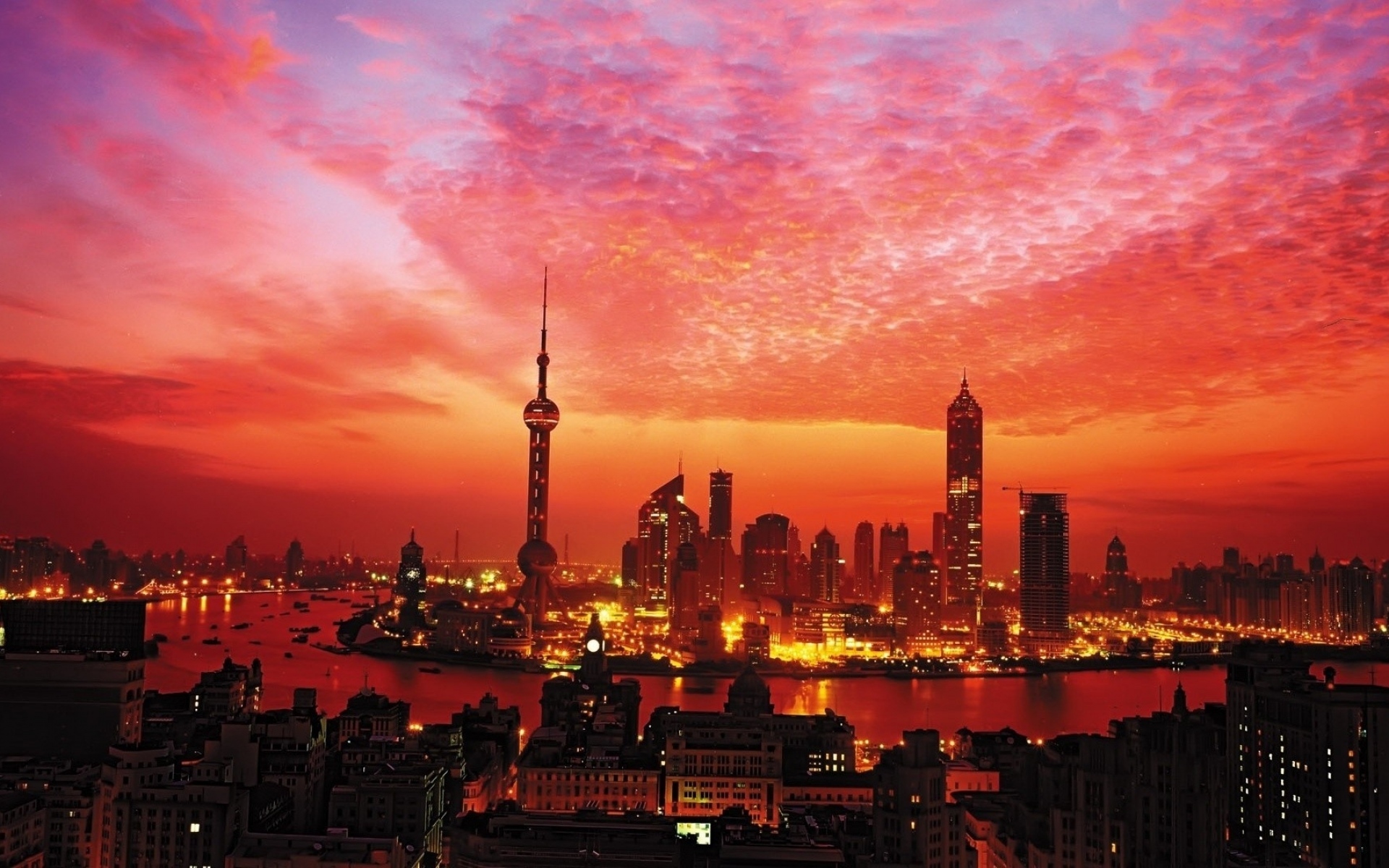 Картинки Шанхай, здания, небо, свет, небоскреб фото и обои на рабочий стол