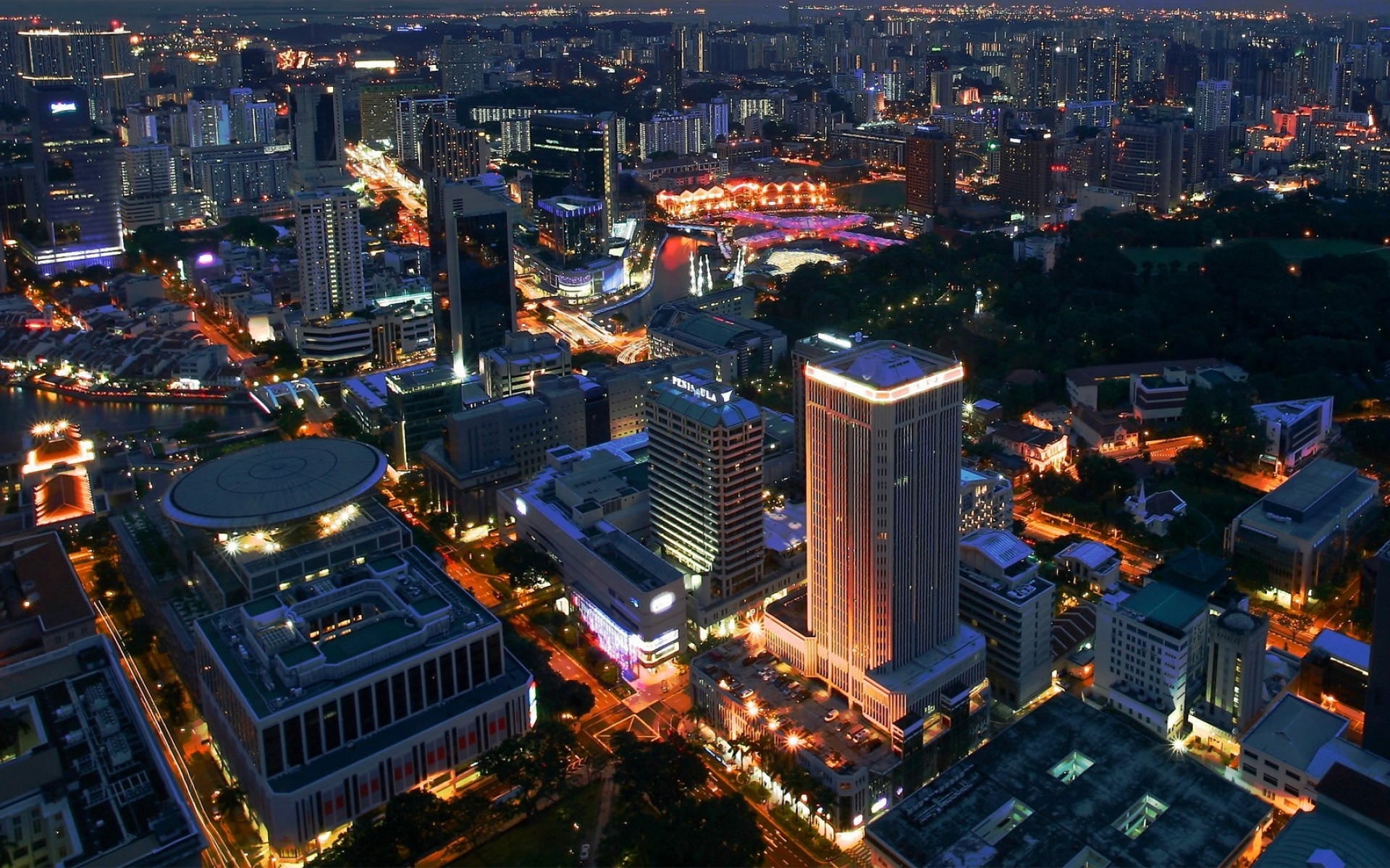 Картинки Сингапур, здание, вид сверху, свет, ночь фото и обои на рабочий стол