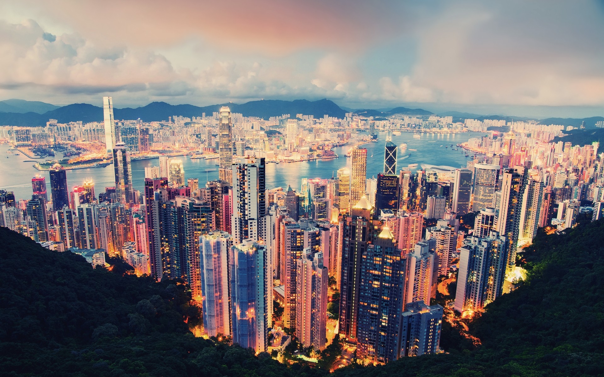Картинки Hong kong, небоскребы, ночь, вид сверху фото и обои на рабочий стол