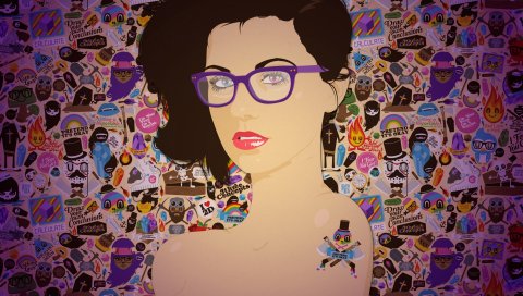 Девушка, очки, лицо, макияж, фон, красочные