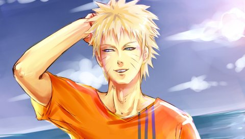 Наруто shippuuden, Наруто, мальчик, рубашка, пляж