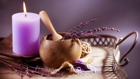 лаванды, свечи, раствор, чашка, ароматерапия