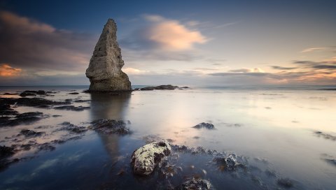 рок, Ривз, пик, краевые, горизонт, море, облака, камни, водоросли