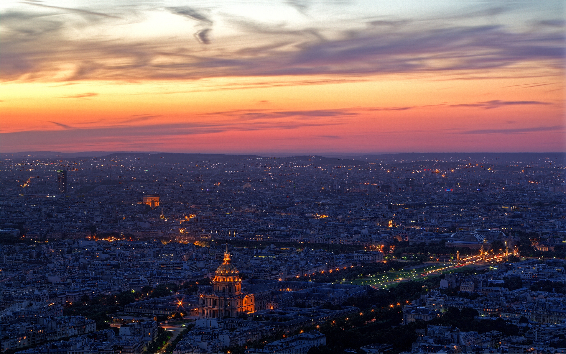 Картинки Париж, вид сверху, панорама, город, небо, закат фото и обои на рабочий стол