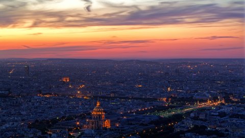 Париж, вид сверху, панорама, город, небо, закат