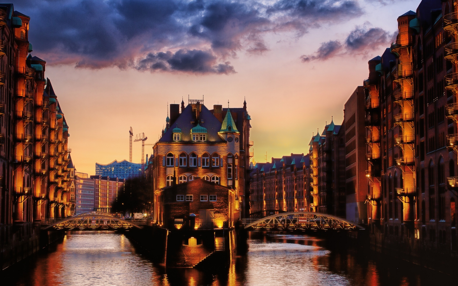 Картинки Гамбург, германия, speicherstadt, склад, вечер, здание фото и обои на рабочий стол