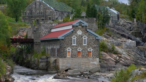 Dubuc, chicoutimi, canada, здание, скала, холмы, скалы, река