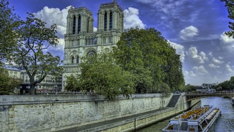 Notre dame de paris, paris, france, river, building, hdr