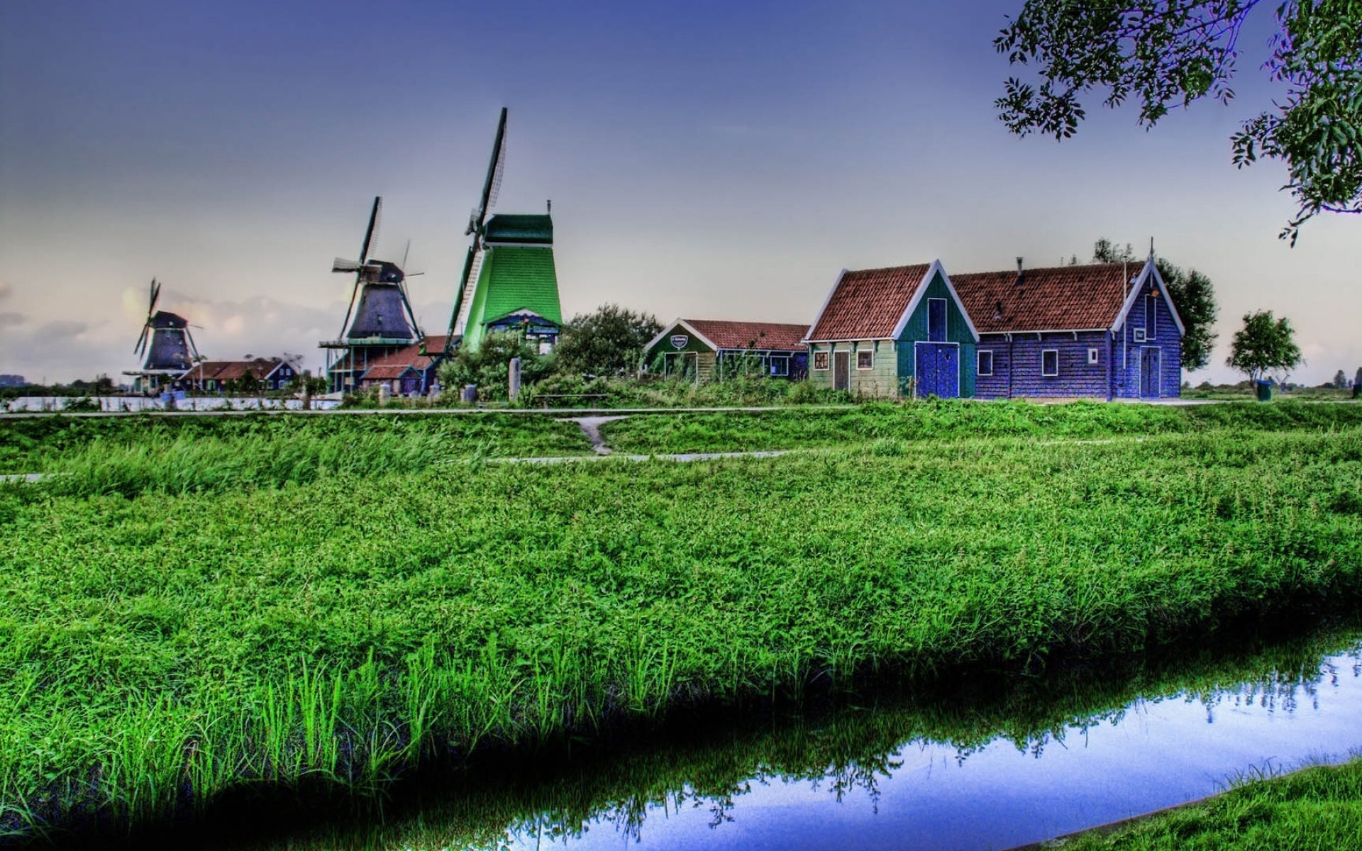 Картинки Деревня, травы, мельница, небо, hdr фото и обои на рабочий стол