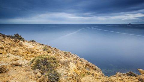 Горизонт, море, закат, вечер, романтизм, волны, облака, линия