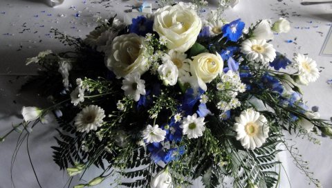 Russell lisianthus, гербера, ромашки, цвет, состав, стол, элегантные настройки места