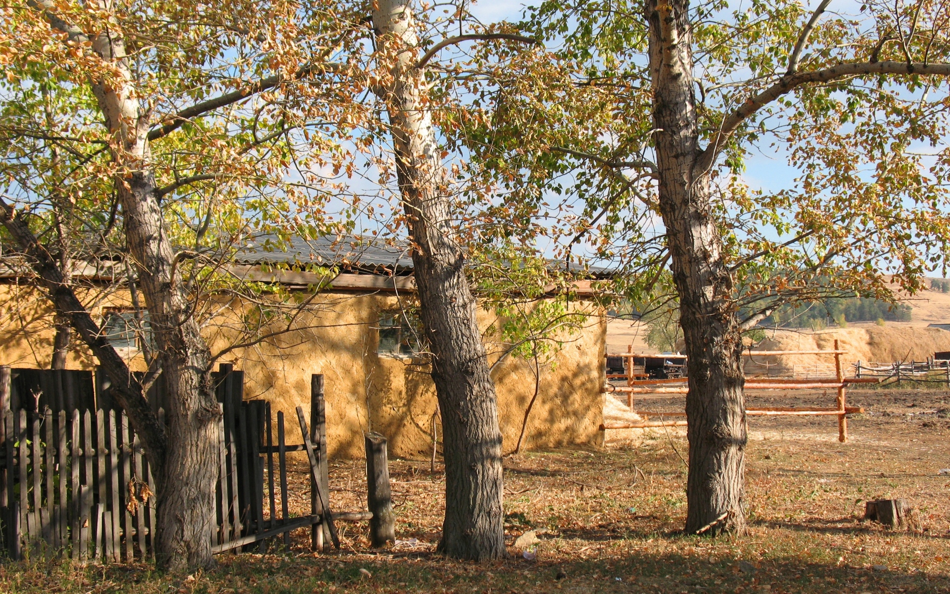 Картинки Деревня, осень, забор, сарай, дом, лобанов, казахстан, челкар фото и обои на рабочий стол