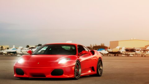 Ferrari, f430, свет, огни, аэродром